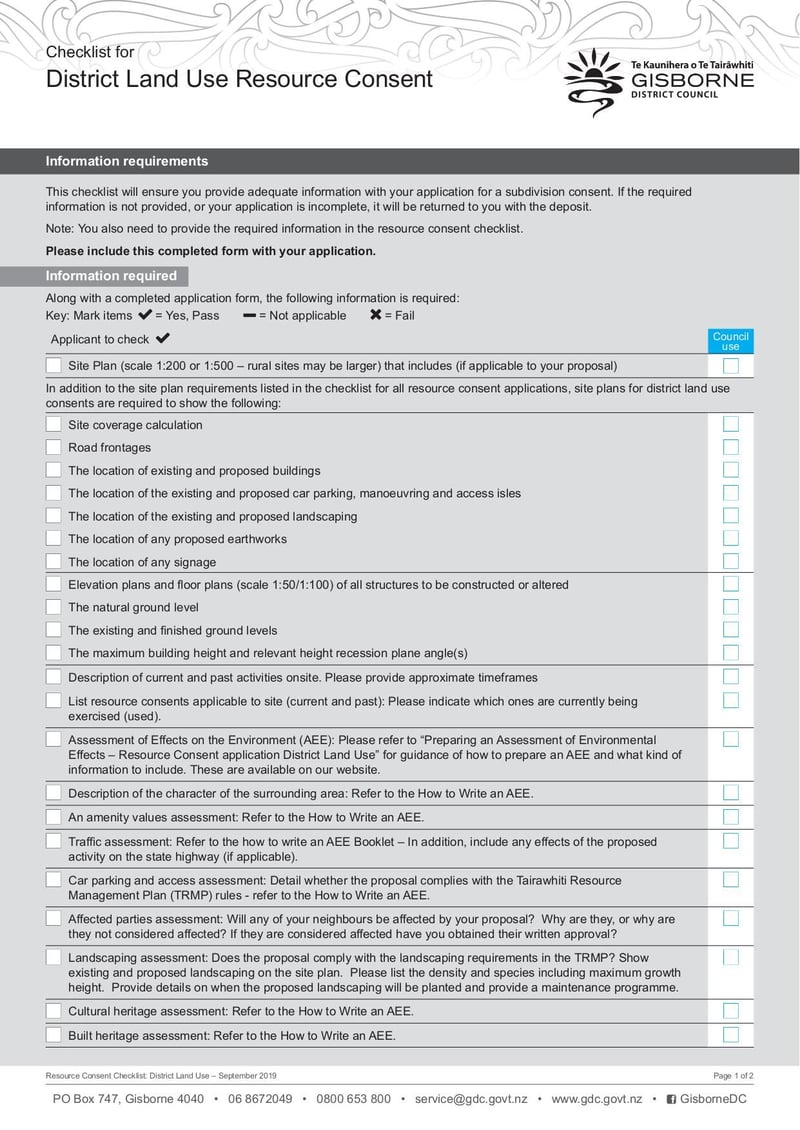 Large thumbnail of Resource Consent Checklist District Land Use 0919 RE - Sep 2019