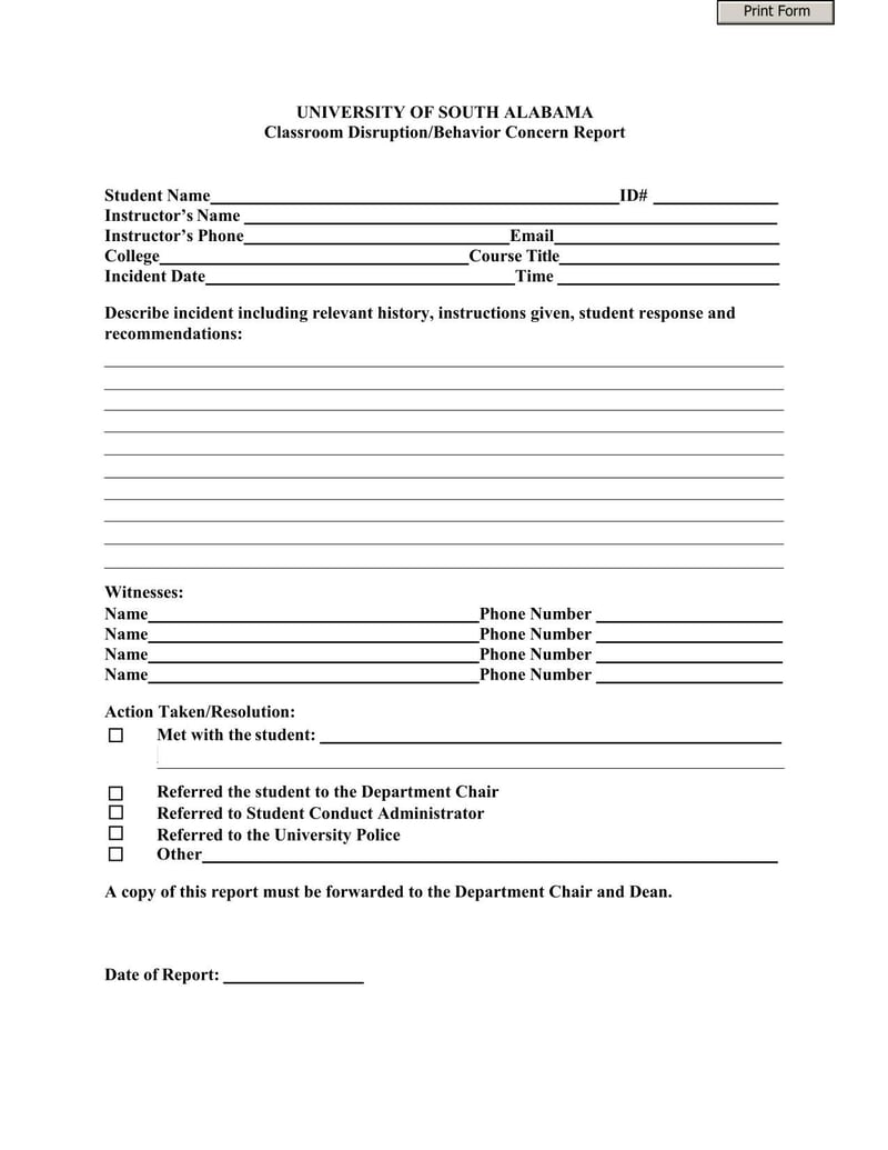 Large thumbnail of University of South Alabama Classroom Disruption/Behavior Concern Report