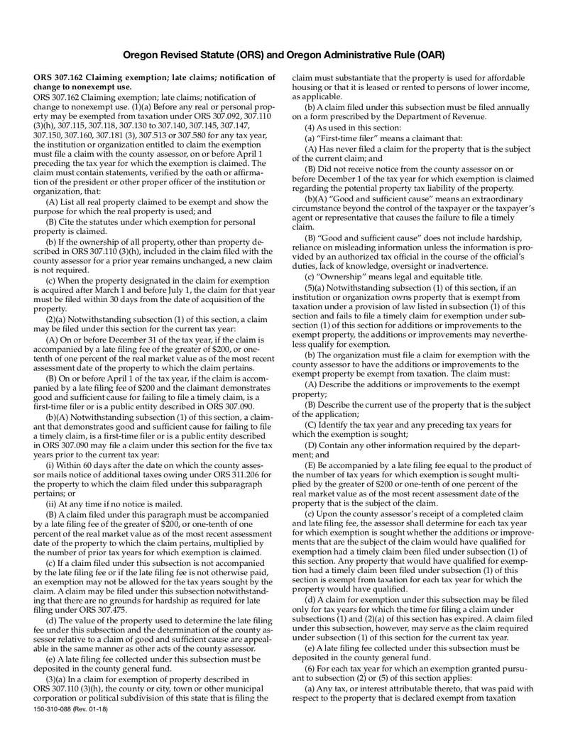 Large thumbnail of Application for Real and Personal Property Tax Exemption (Form OR-AP-RPPTE) - Jan 2018