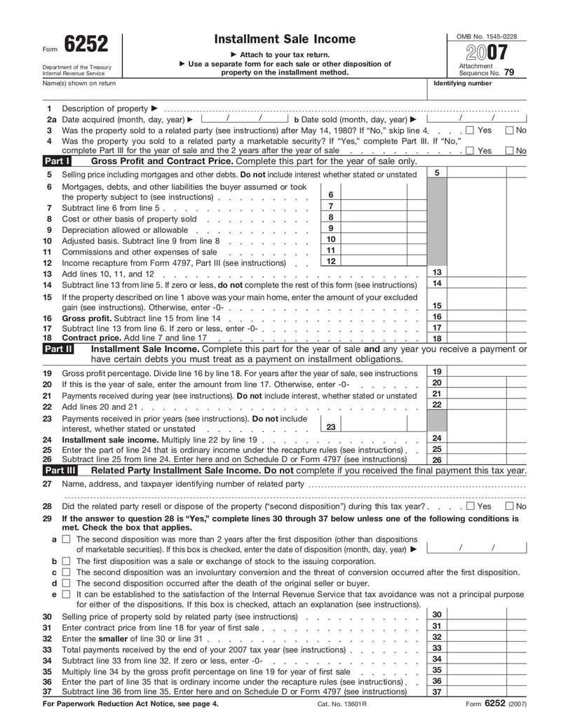 Large thumbnail of Form 6252 - Jan 2007