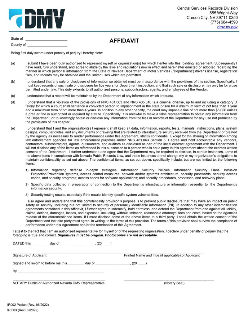 Large thumbnail of Form IR002