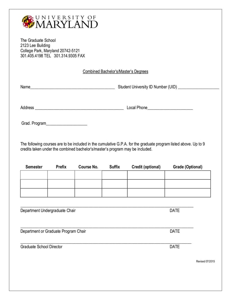 Large thumbnail of Combined Bachelors/Masters Form - Jul 2015