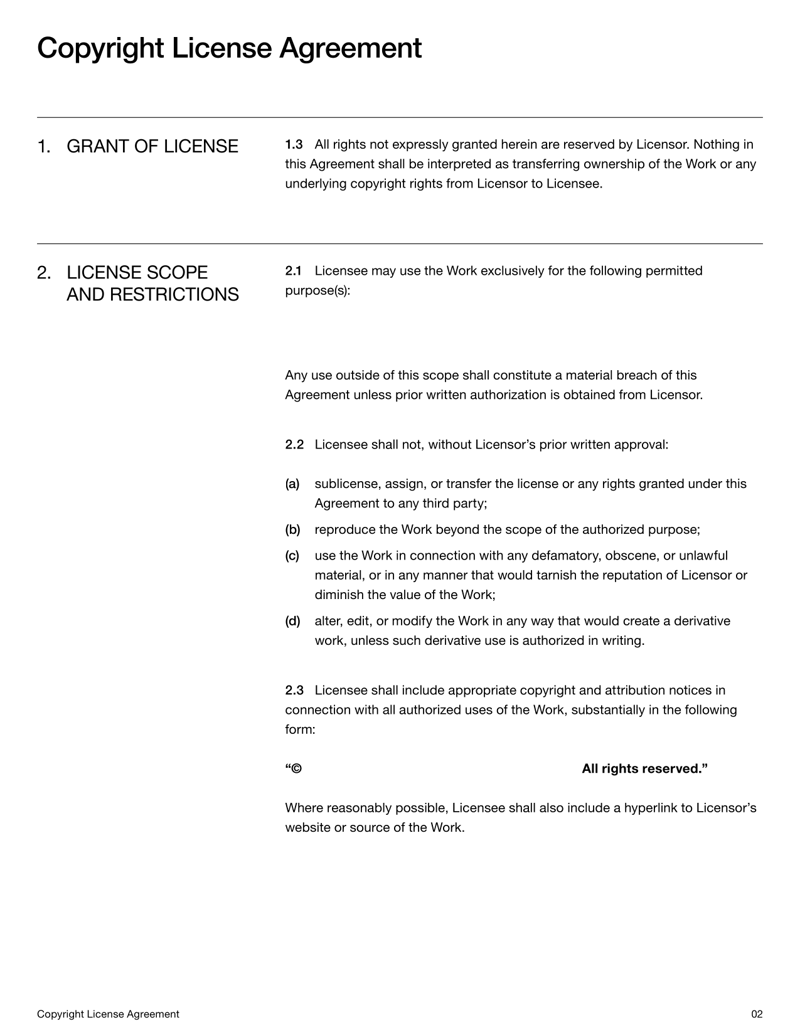 Copyright License Agreement detailing license scope, fees and intellectual property terms