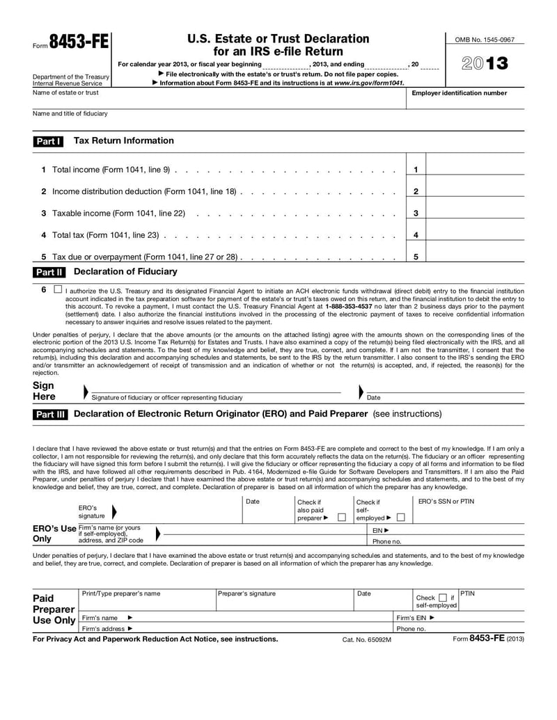Large thumbnail of Form 8453-FE - Jan 2013