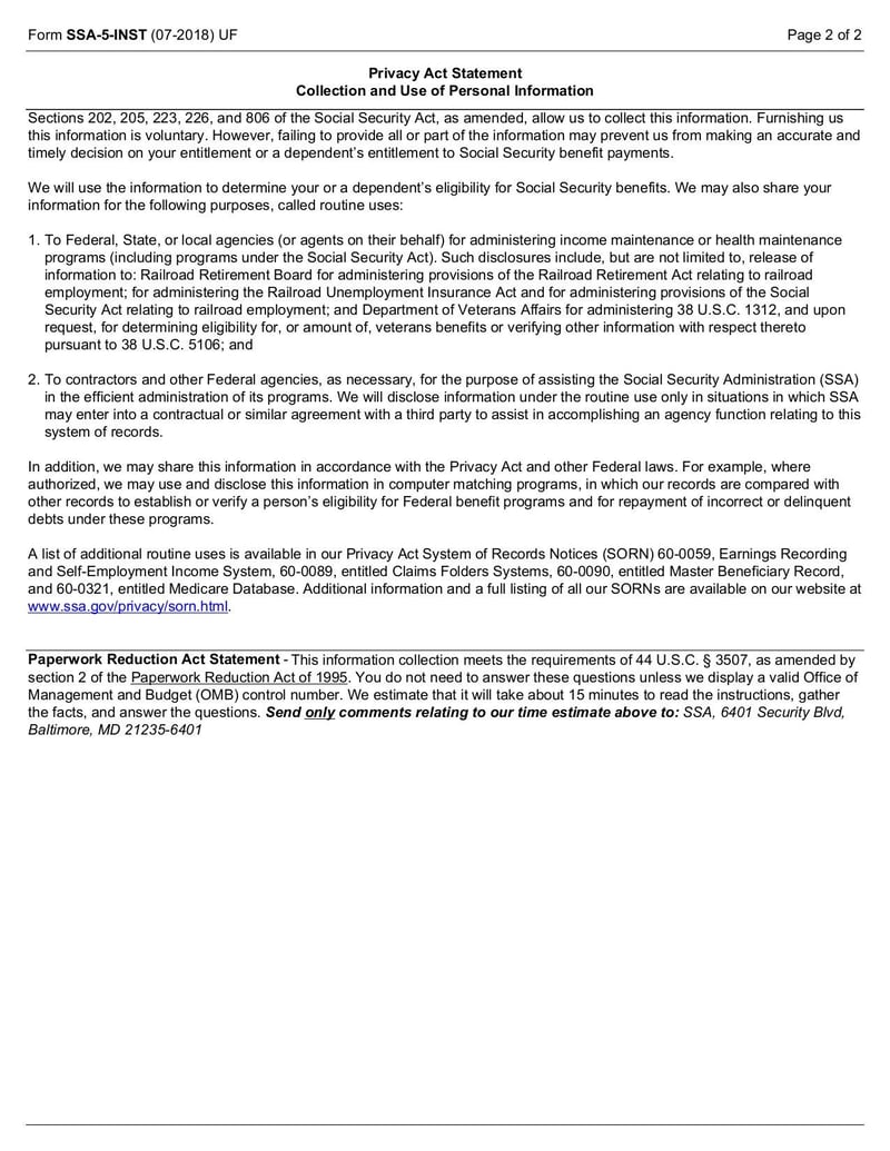 Large thumbnail of Form SSA-5-INST - Oct 2018