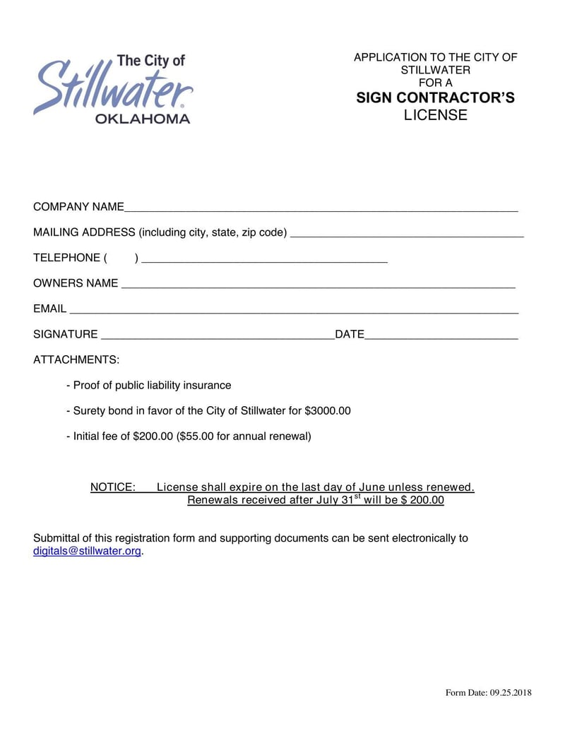 Large thumbnail of Application to the City of Stillwater for a Sign Contractor’s License