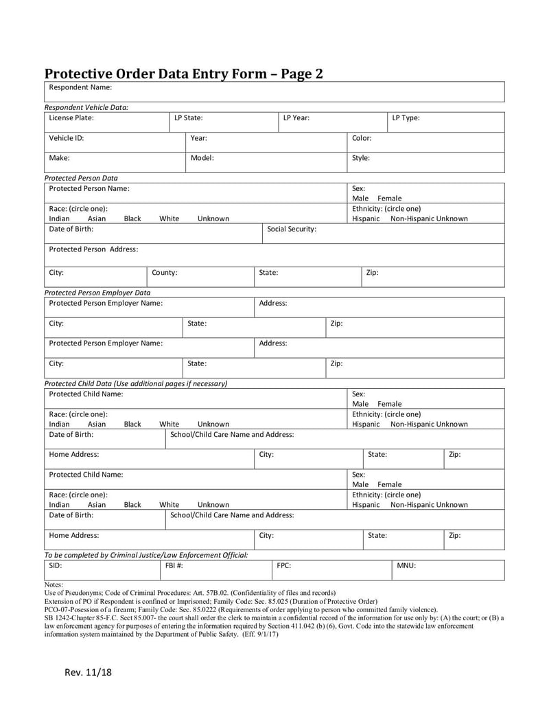 Large thumbnail of TCIC Protective Order Data Entry Form - Apr 2019