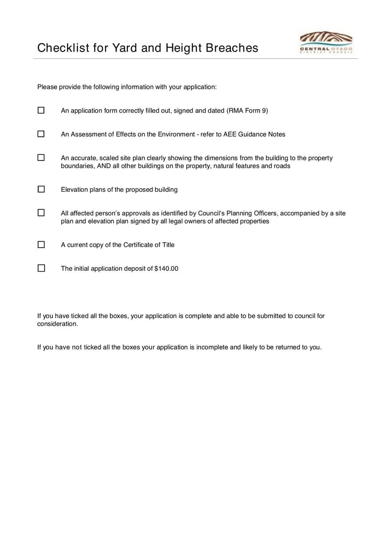 Large thumbnail of Checklist and AEE Guidance Notes for Minor Yard and Height Breaches - Rural - Mar 2020