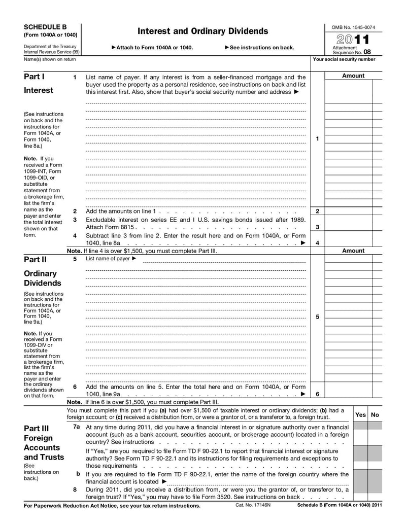 Thumbnail of Form 1040A or 1040 (Schedule B) - Nov 2011 - page 0