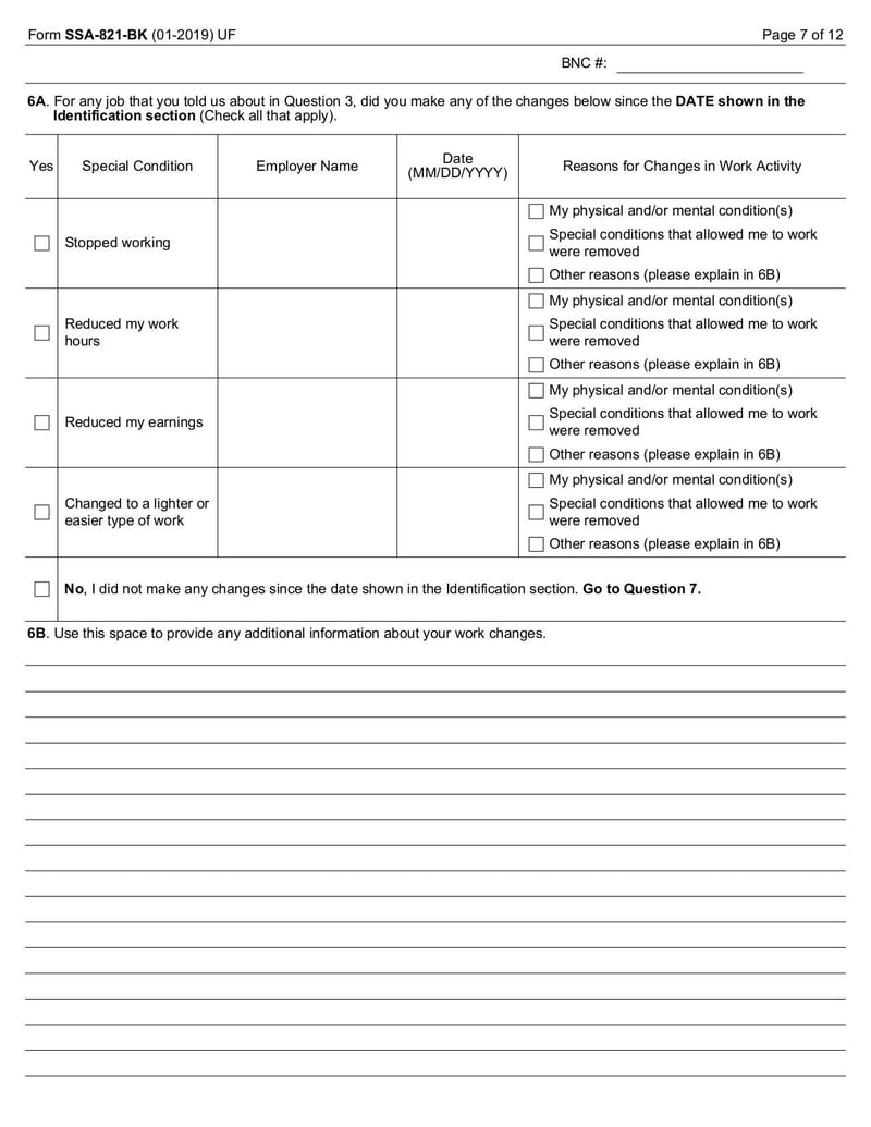 Large thumbnail of Work Activity Report (Form SSA-821-BK) - Jan 2019