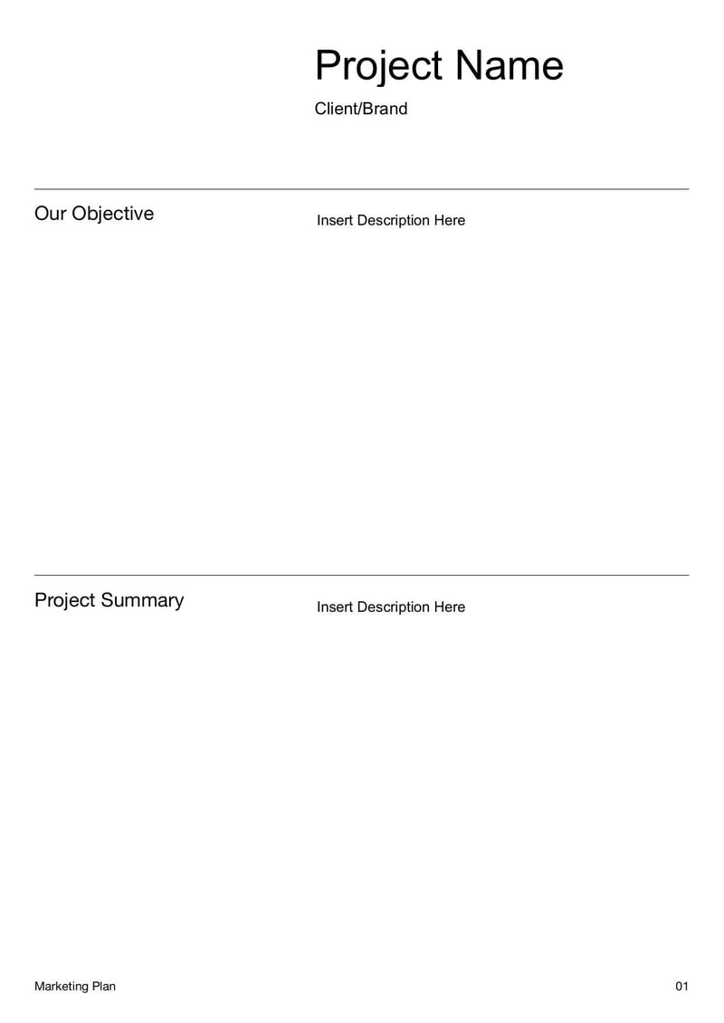 Marketing Plan Template for organizing marketing strategies, target audiences, budgets, and campaign goals