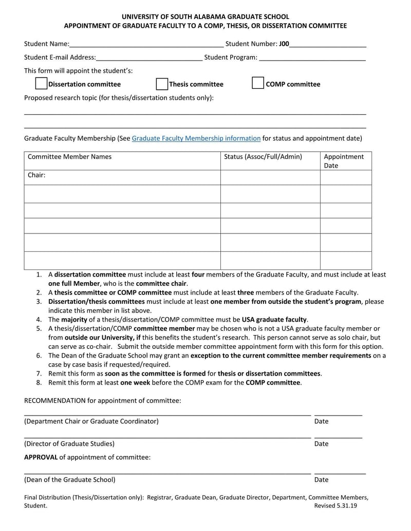 Large thumbnail of University of South Alabama Appointment of Graduate Faculty to a Comp, Thesis or Dissertation Committee (2019)