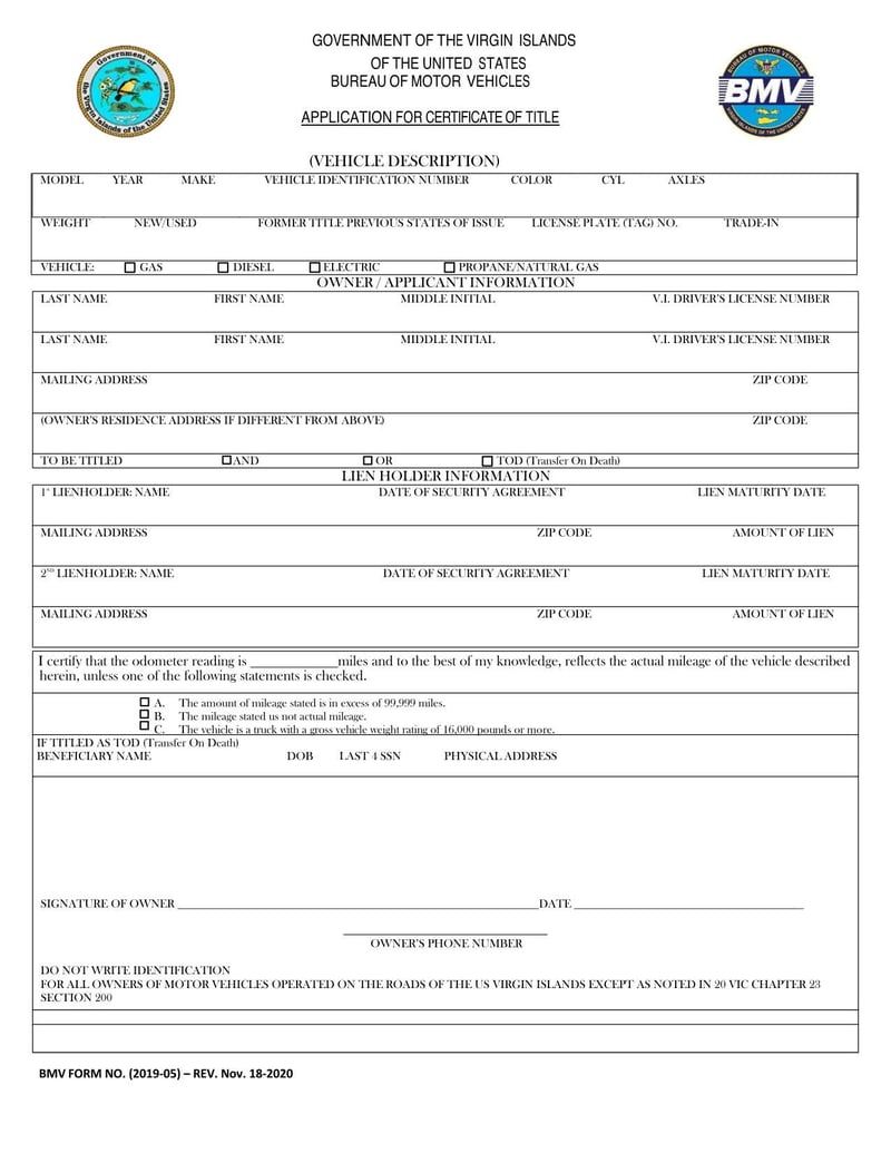 Large thumbnail of BMV Form No. (2019-05) (Nov 2020)