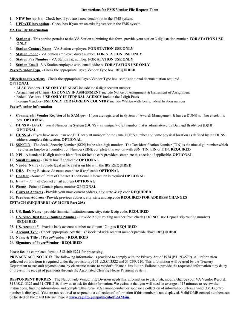Large thumbnail of VA Form 10091 FMS Vendor File Request - Sep 2017