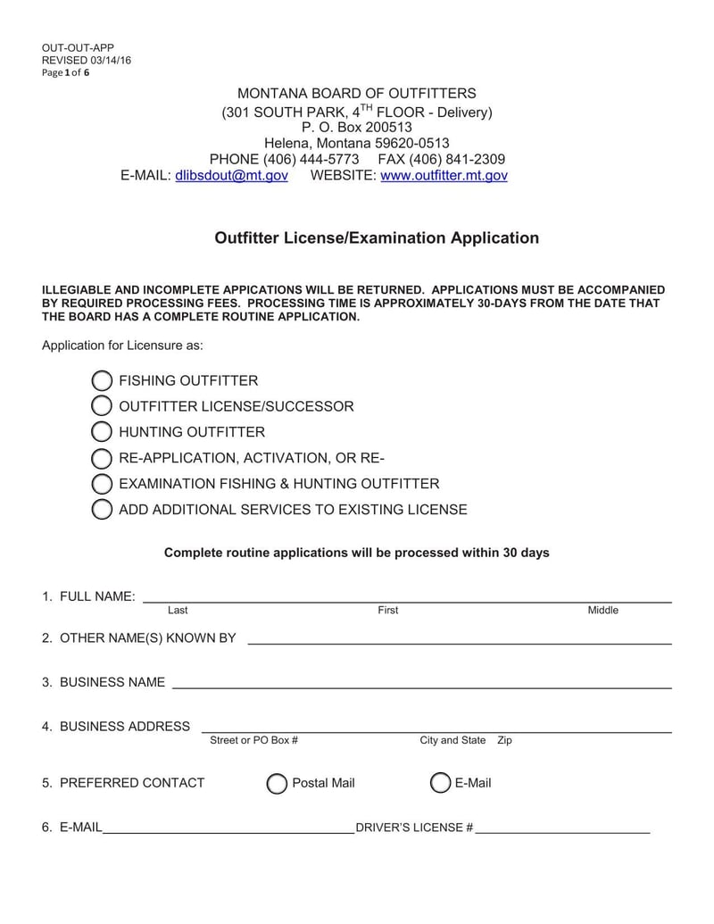 Large thumbnail of Montana Outfitter License/Examination Application