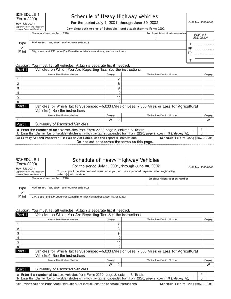 Large thumbnail of Form 2290 - Jul 2001