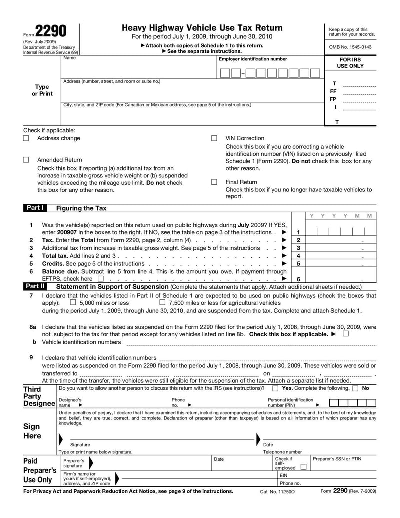 Large thumbnail of Form 2290 - Jul 2009