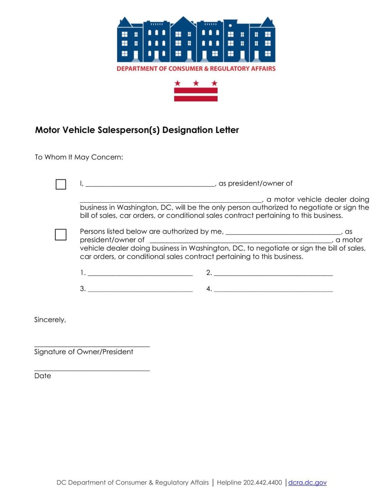 Large thumbnail of Washington Motor Vehicle Salesperson Designation Letter