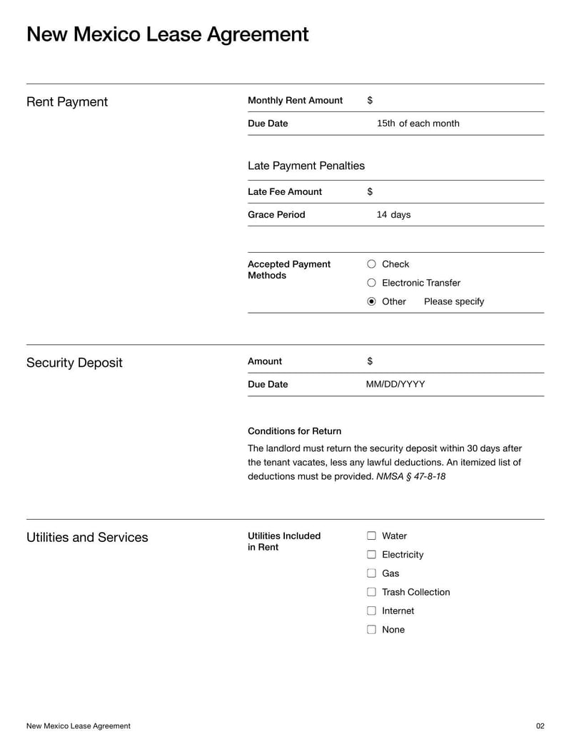Large thumbnail of New Mexico Lease Agreement Template