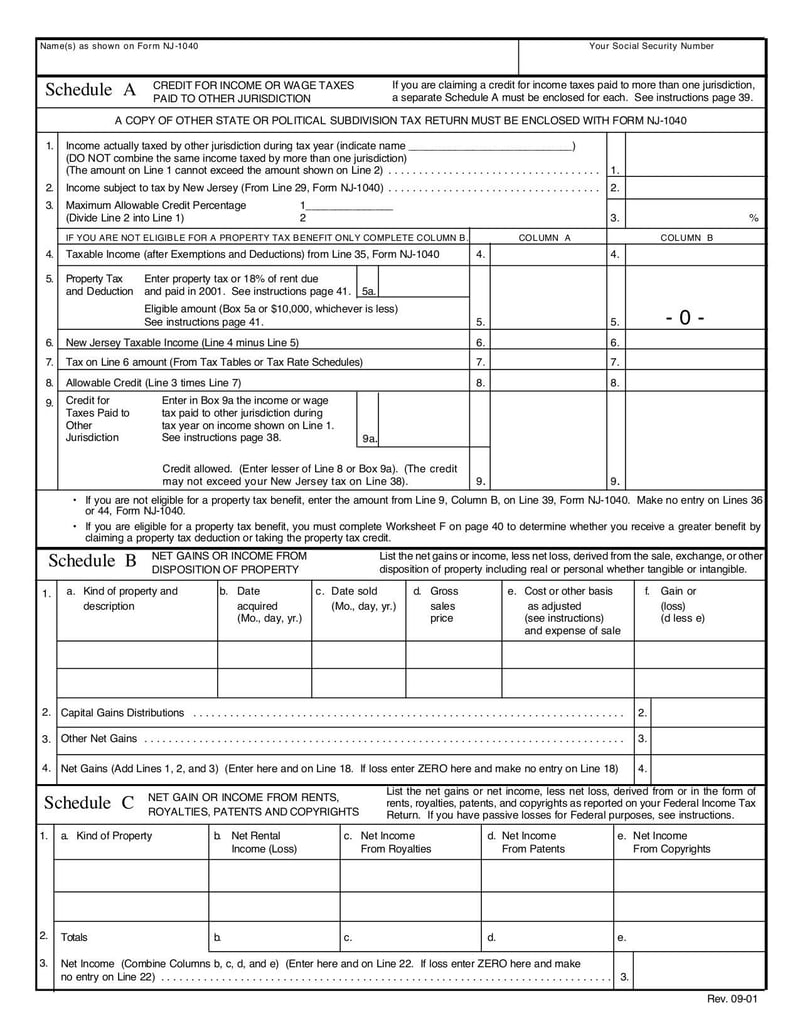 Large thumbnail of Schedule A Form NJ-1040 - Apr 2007