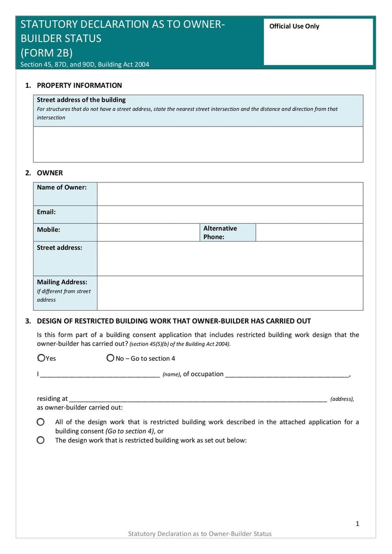 Large thumbnail of Form 2B Statutory Declaration of Owner Builder - Oct 2022