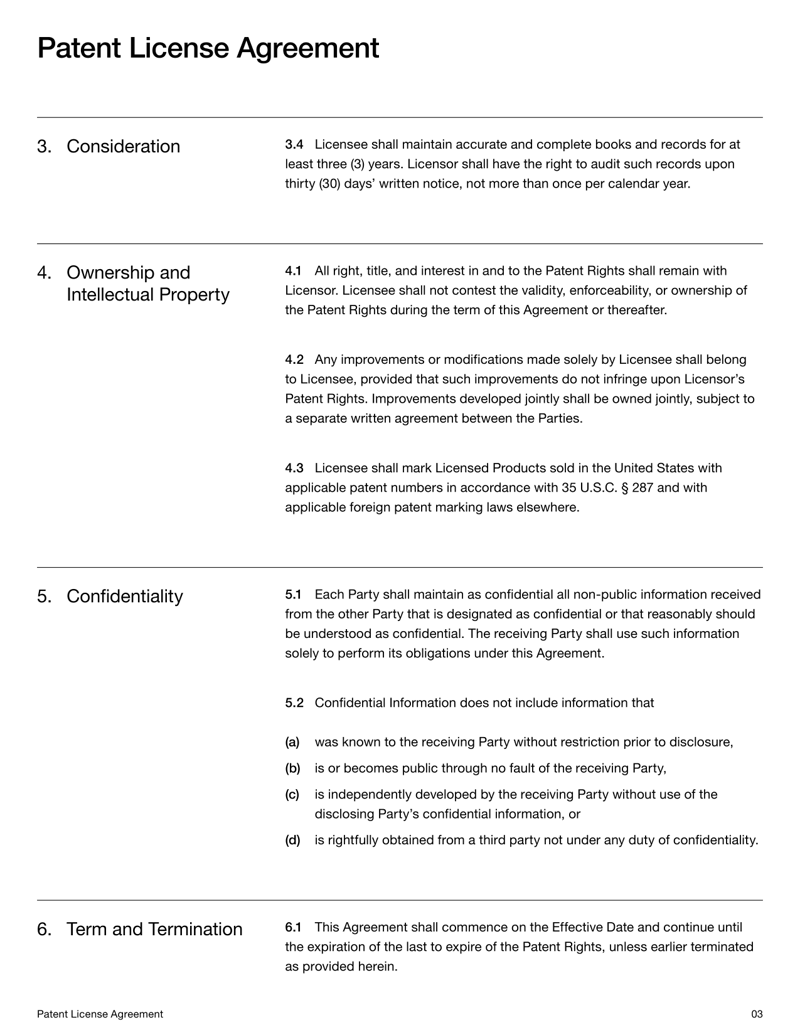 Patent License Agreement detailing royalty terms, license scope and patent protections