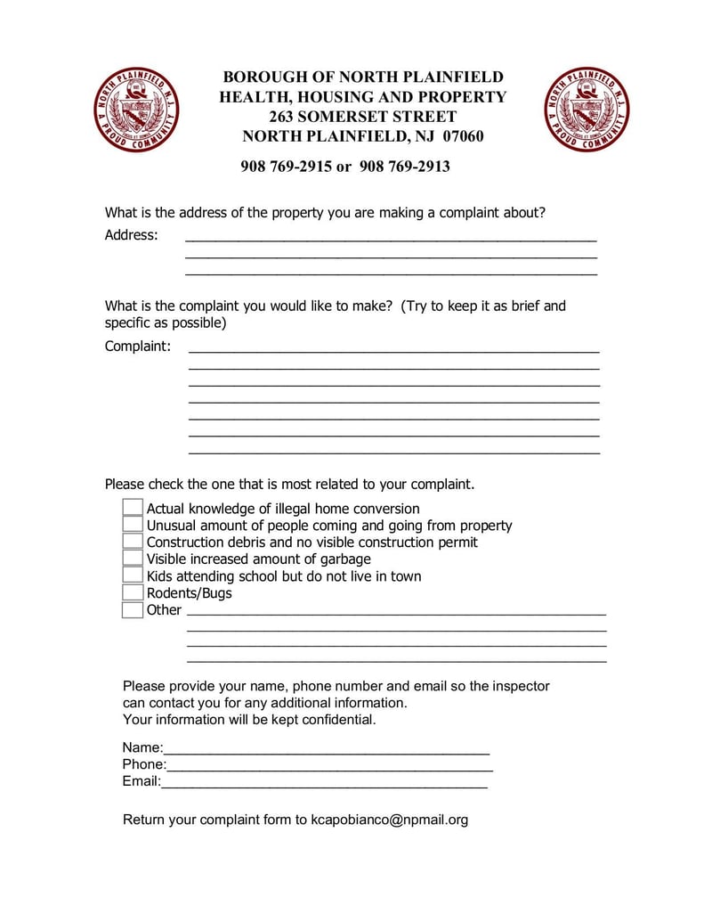 Large thumbnail of Health, Housing and Property Complaint Form - Jun 2022