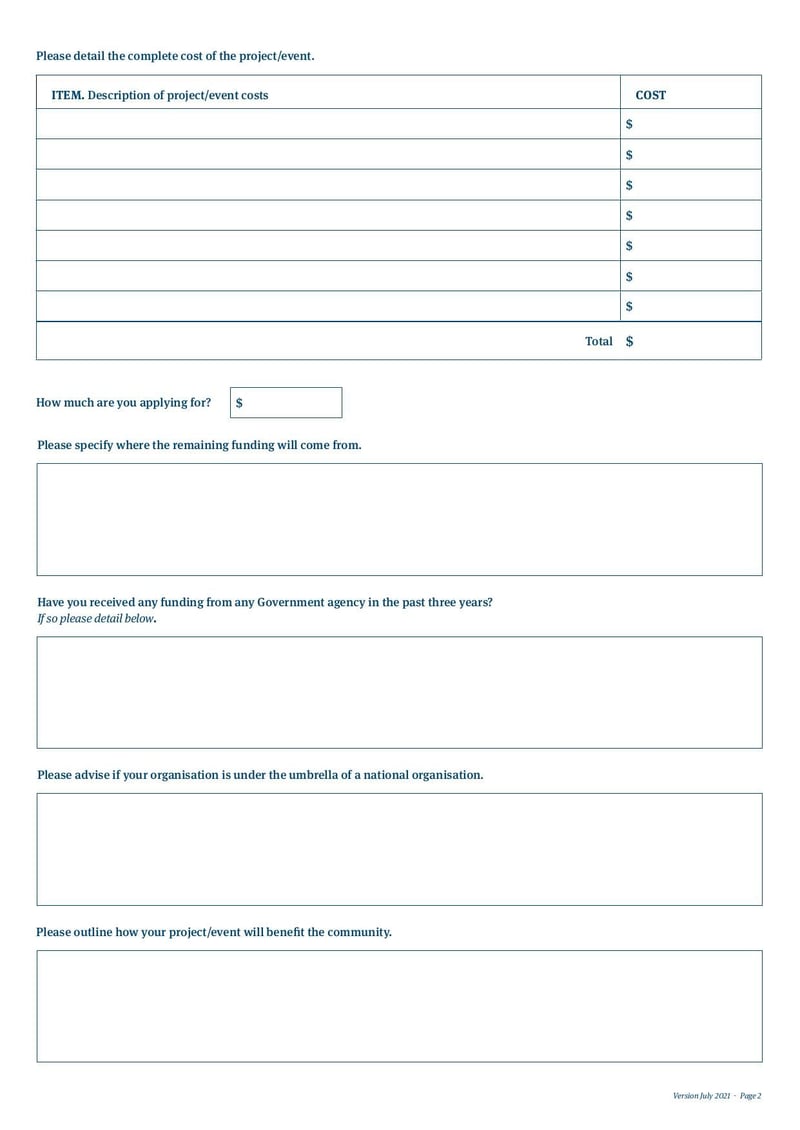 Large thumbnail of Community Grants Application Form - Jul 2021