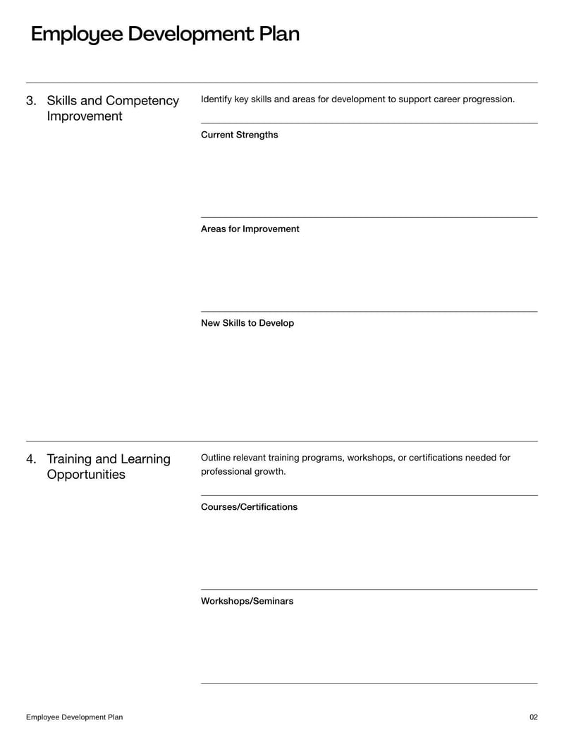 Employee Development Plan outlining strategies for an employee's professional growth and skill enhancement
