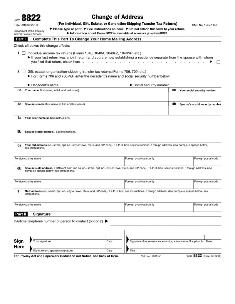 Large thumbnail of Form 8822 - Nov 2015