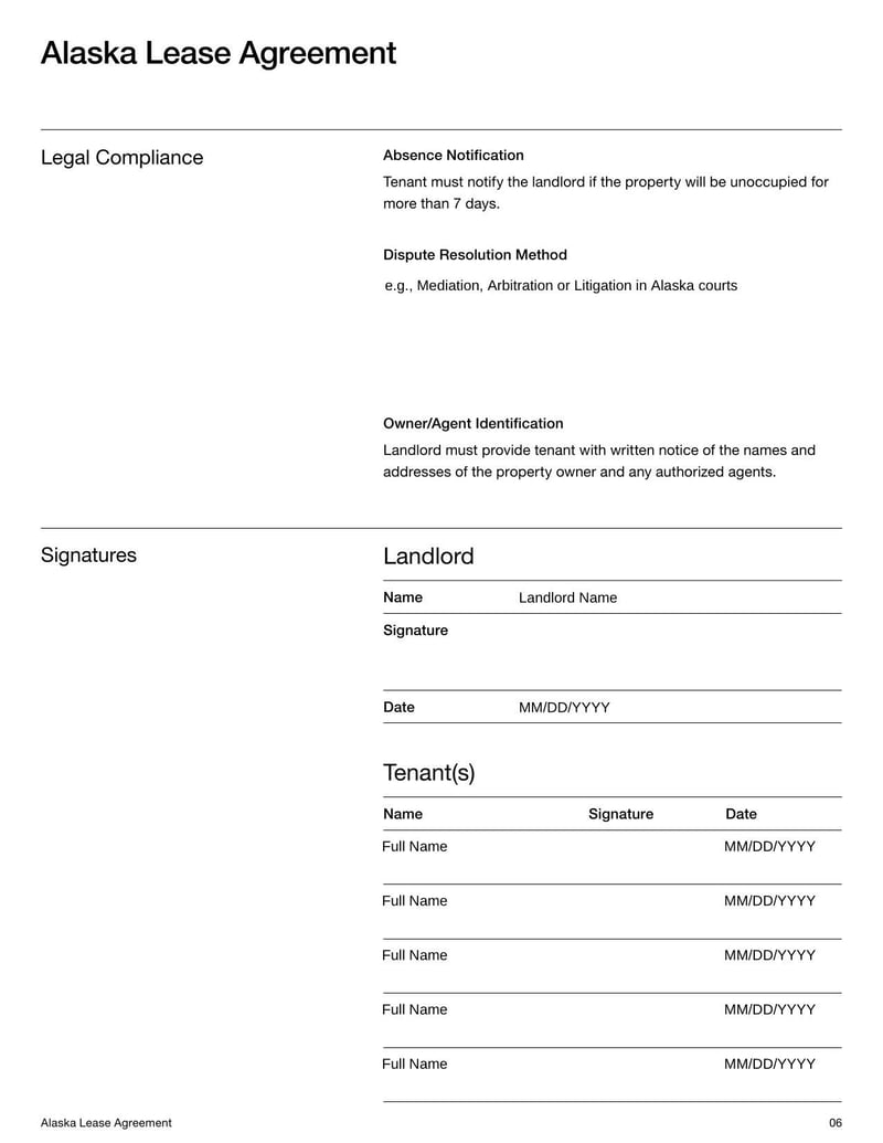 Alaska Lease Agreement for rental terms in Alaska