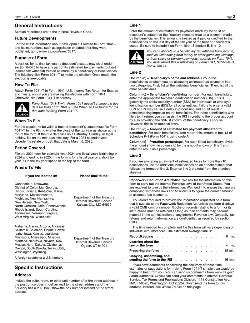 Large thumbnail of Form 1041-T - 2024