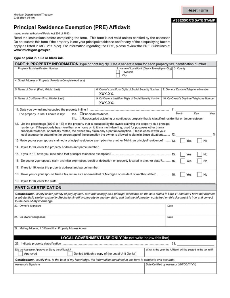 Large thumbnail of Form 2368 PRE Affidavit - Mar 2019