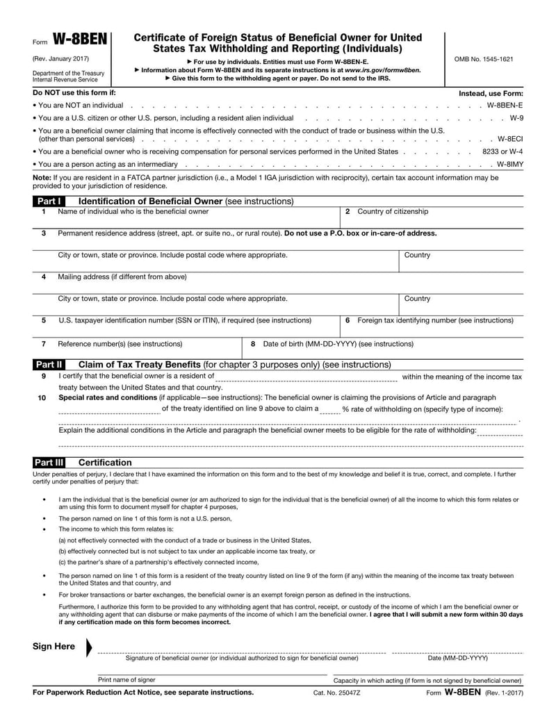 Large thumbnail of Form W-8 BEN