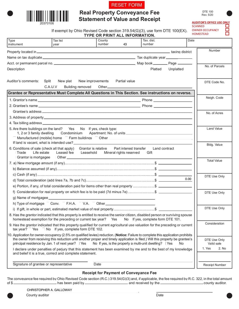 Large thumbnail of Form DTE 100 - Jul 2020