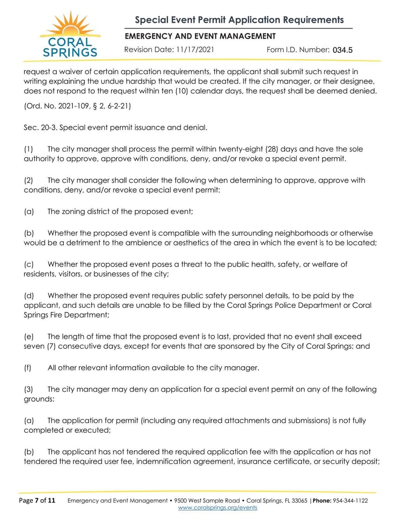 Large thumbnail of Coral Springs Special Event Permit Application Requirements