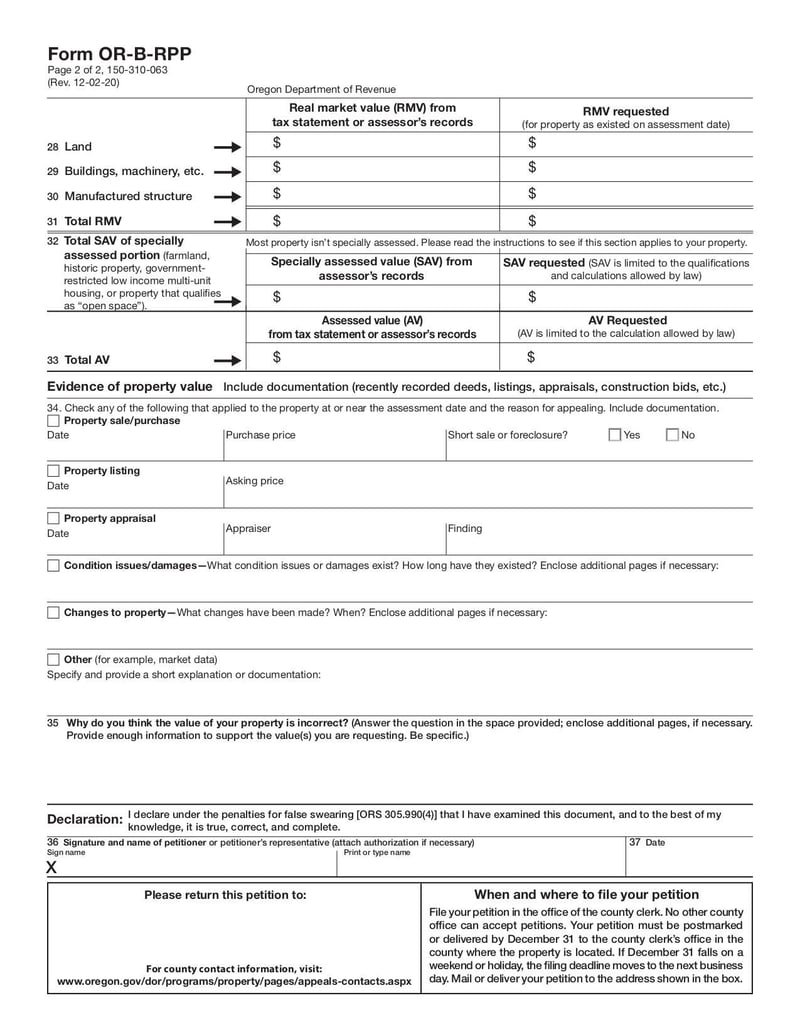 Large thumbnail of Oregon Board of Property Tax Appeals Real Property Petition (Form OR-B-RPP) - Dec 2020