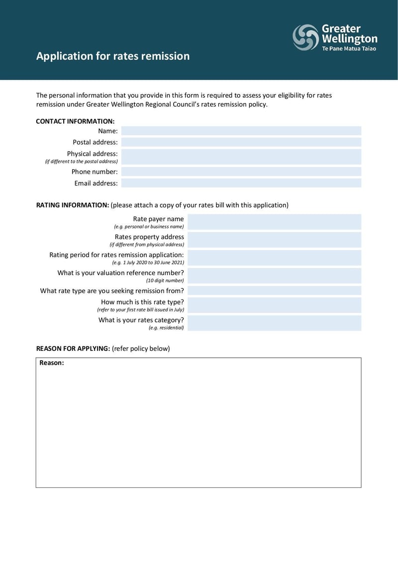 Large thumbnail of Rates Remission Application Form - Oct 2021