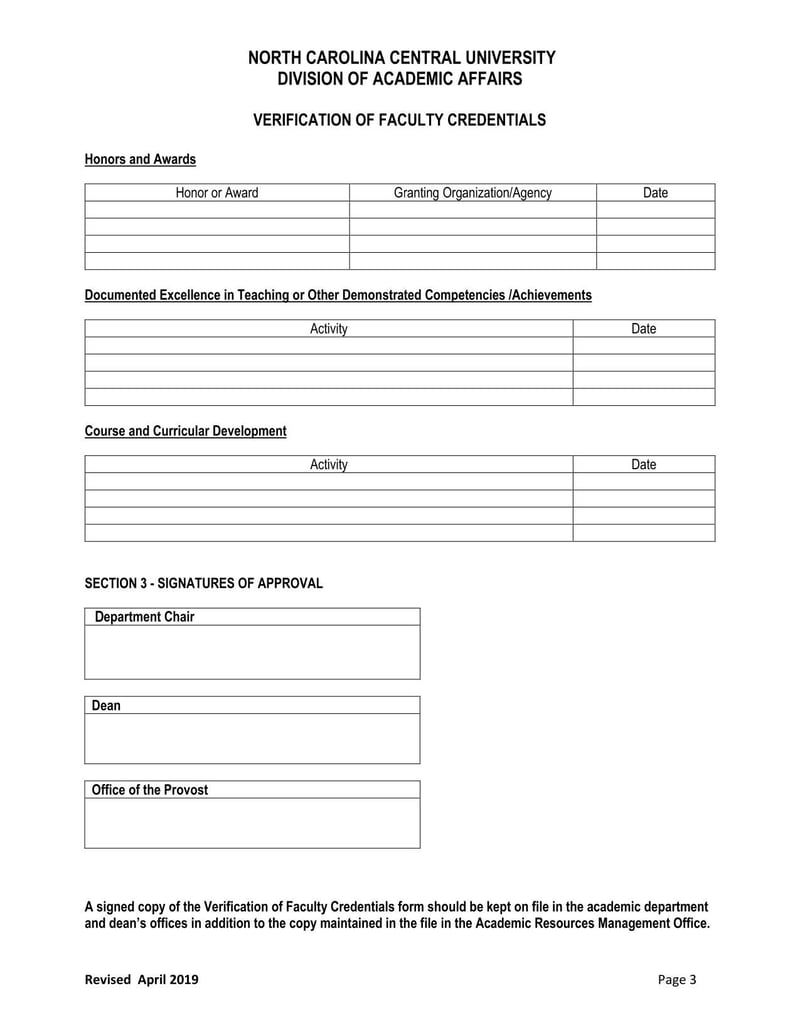 Large thumbnail of North Carolina Central University Verification of Faculty Credentials
