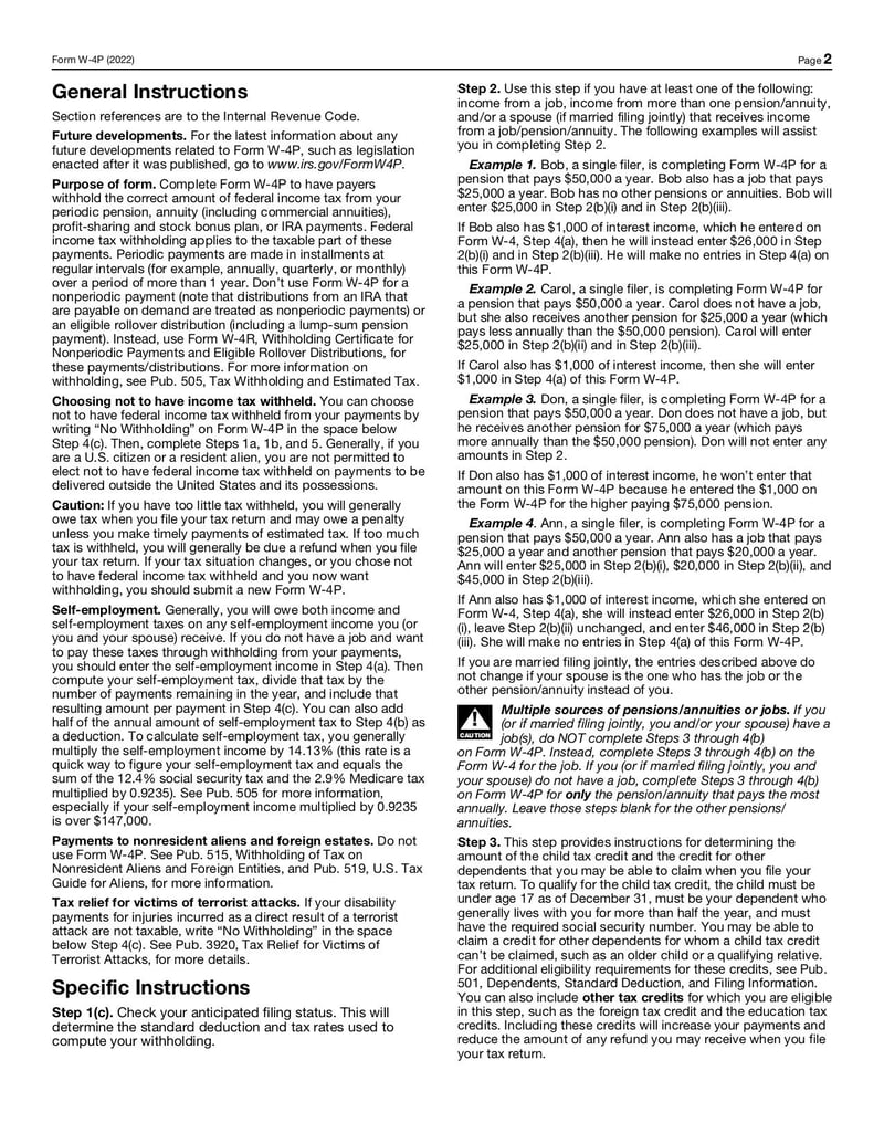 Large thumbnail of Form W-4P - Jan 2022