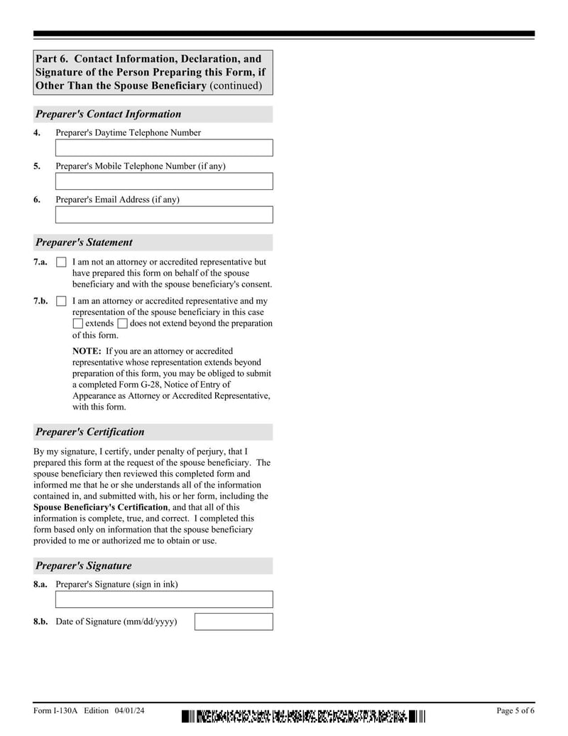 Large thumbnail of Form I-130A - 2024
