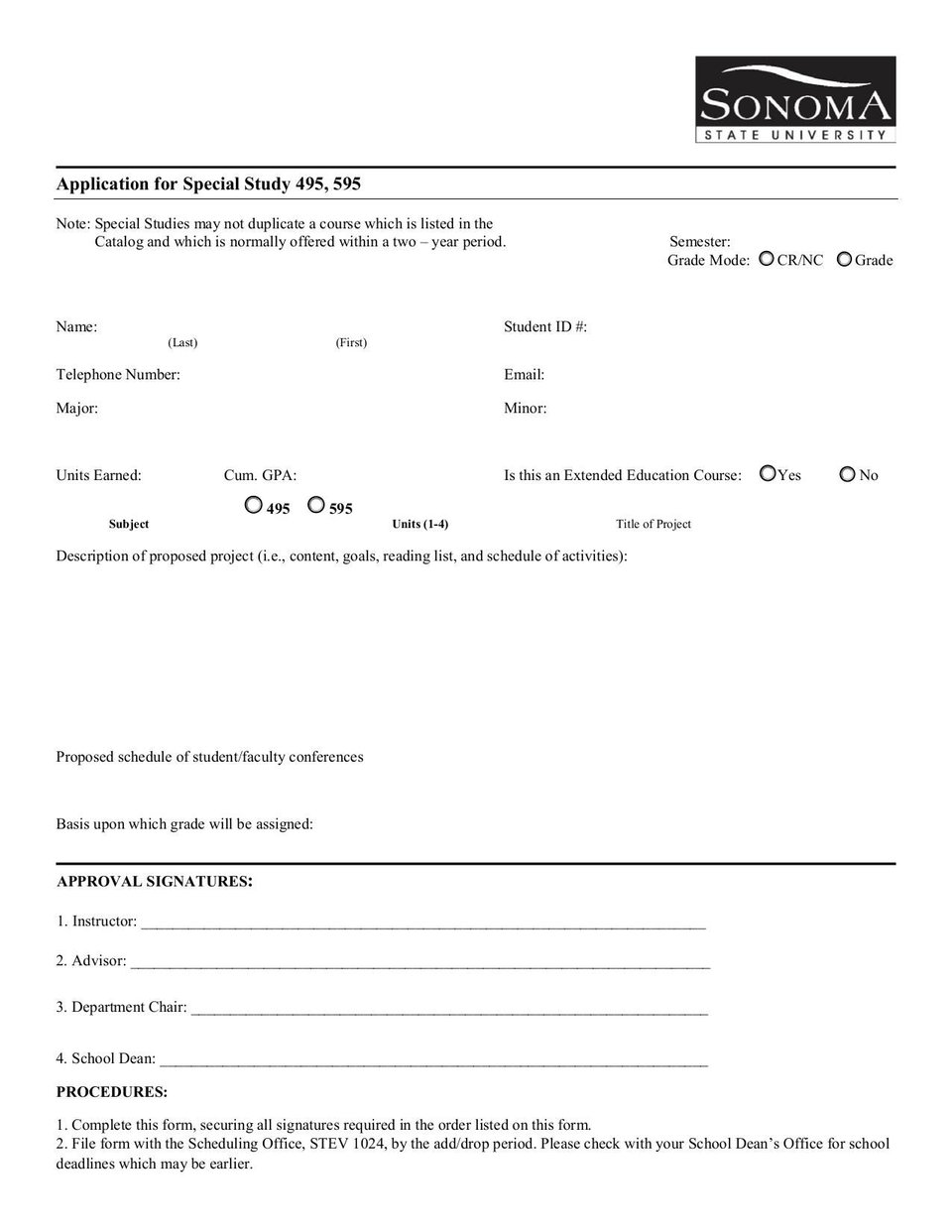 Application for Special Study 495, 595 | Fill and sign online with Lumin