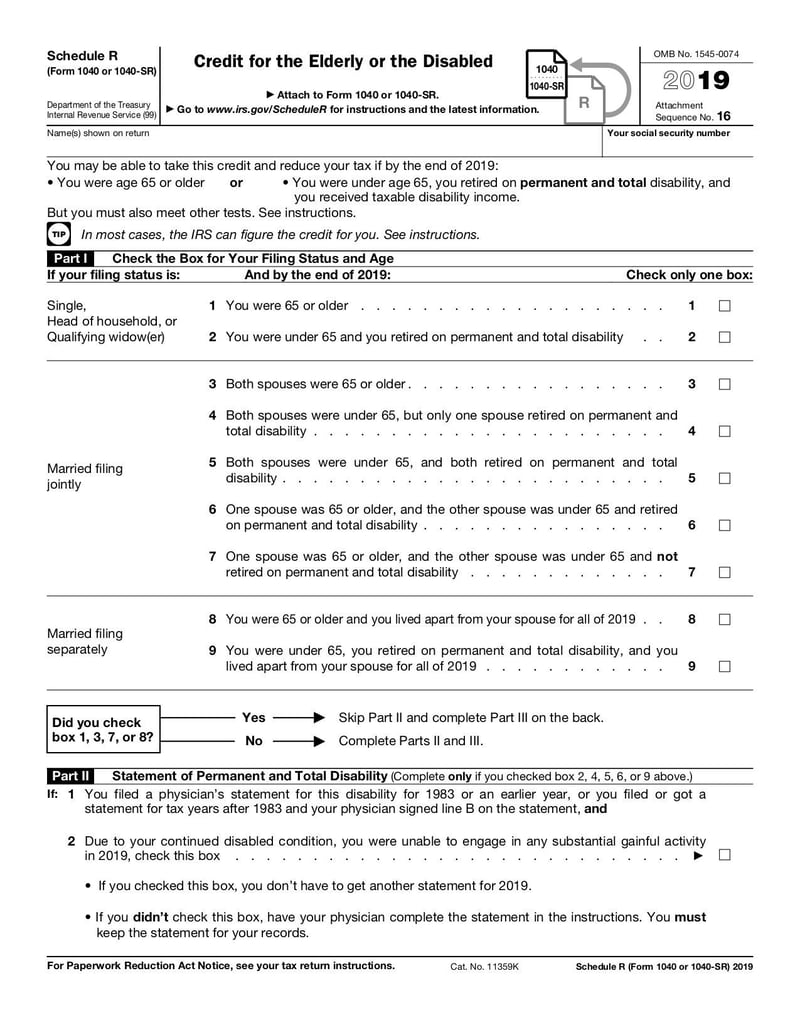 Large thumbnail of Schedule R (Form 1040 or or 1040-SR) - Oct 2019