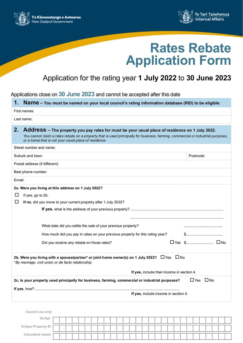 Large thumbnail of Rates Rebate Application Form - Apr 2022