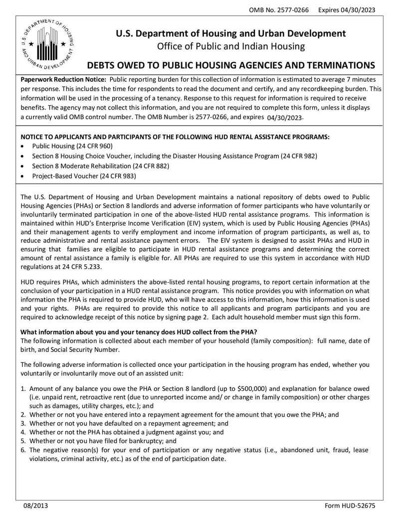 Large thumbnail of Debt Owed to PHAs & Terminations Form - Jun 2020
