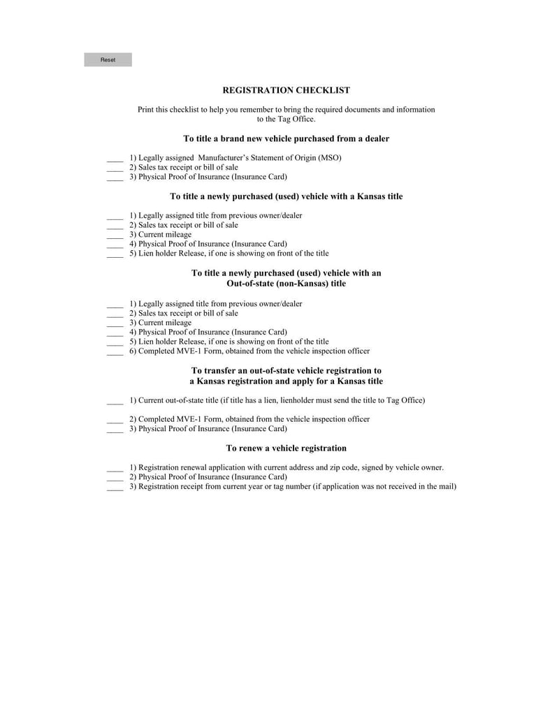 Large thumbnail of Kansas Vehicle Registration Checklist