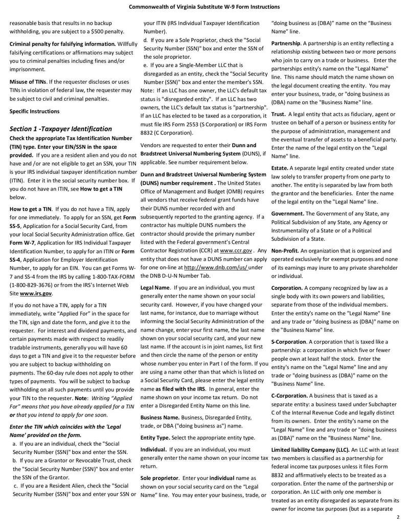 Large thumbnail of Virginia Substitute W-9 Form - Sep 2015