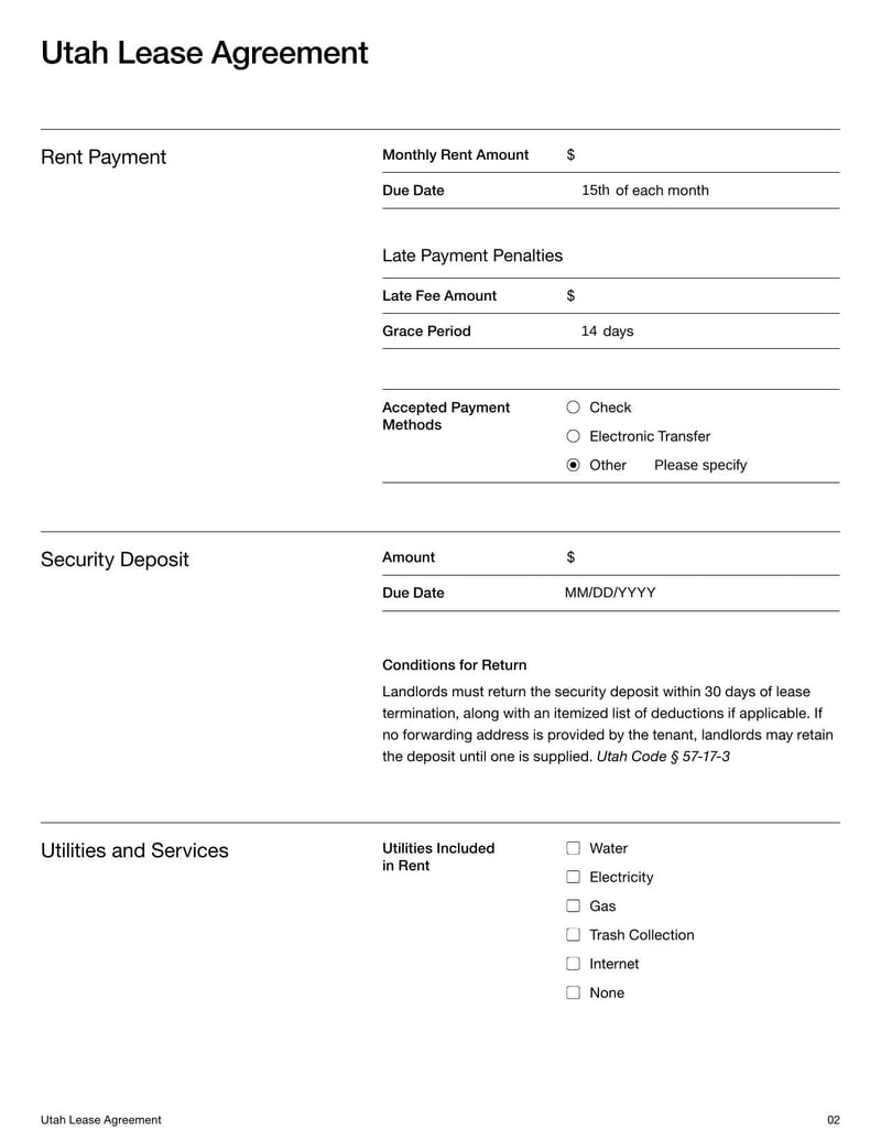 Large thumbnail of Utah Lease Agreement Template