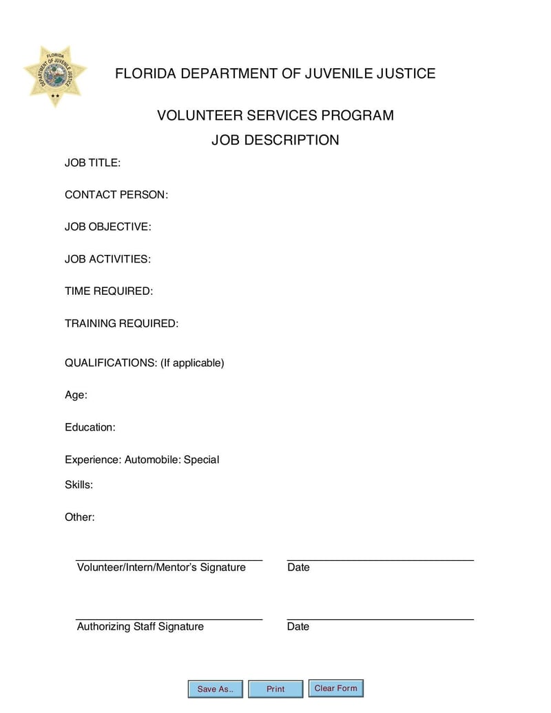 Large thumbnail of FDJJ Volunteer Services Program Job Description Form - May 2018