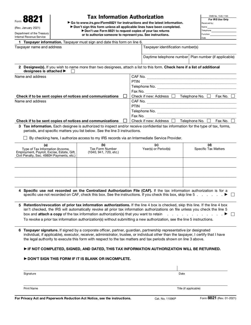 Large thumbnail of Form 8821 - Jan 2021
